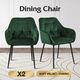 Green Dining Room Chairs Upholstered Velvet Soft Fabric Kitchen Office Seat Mid Century Modern Set of 2