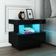 Black Bedside Table Nightstand LED Bedroom Drawer Cabinet Storage Modern High Floss Front