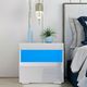 Beside Table LED Lighted Bedroom Nightstand Storage Cabinet High Gloss Front White
