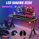 Gaming Desk Computer Office Racer Table 140CM RGB LED Carbon Fiber Wireless USB Charger