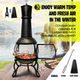 Fire Pit BBQ Grill Chiminea Outdoor Patio Heater Portable Fireplace Camping Smoker Brazier with Chimney Raincover 105cm