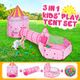 Kids Teepee Pop Up Tent 3 In 1 Playhouse Ball Pit Crawl Tunnel Basketball Hoop Playground Activity Centre Princess Castle