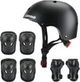 Kids Helmet Pad Set 3-14 yrs Ages Black Adjustable Kids Roller Skateboard Bike Helmet Knee & Elbow Pads Wrist Guards