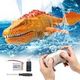 Remote Control Dinosaur for Kids,Mosasaurus Diving Toys RC Boat with Light and Spray Water for Swimming Pool Lake Bathroom Ocean Protector Bath Toys(Orange)