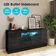 Black LED TV Unit Buffet Sideboard Cupboard Entertainment Centre Storage Cabinet Console Table Bench Stand High Gloss Front 180cm 4 Doors
