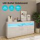 White LED TV Unit Entertainment Centre Cupboard Sideboard Buffet Bench Console Table Stand Storage Cabinet High Gloss Front 180cm 3 Doors