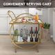 Gold Bar Cart Drinks Trolley Coffee Wine Tea Kitchen Serving Rack Round Outdoor Shelf Vintage with 2 Mirror Shelves Handle
