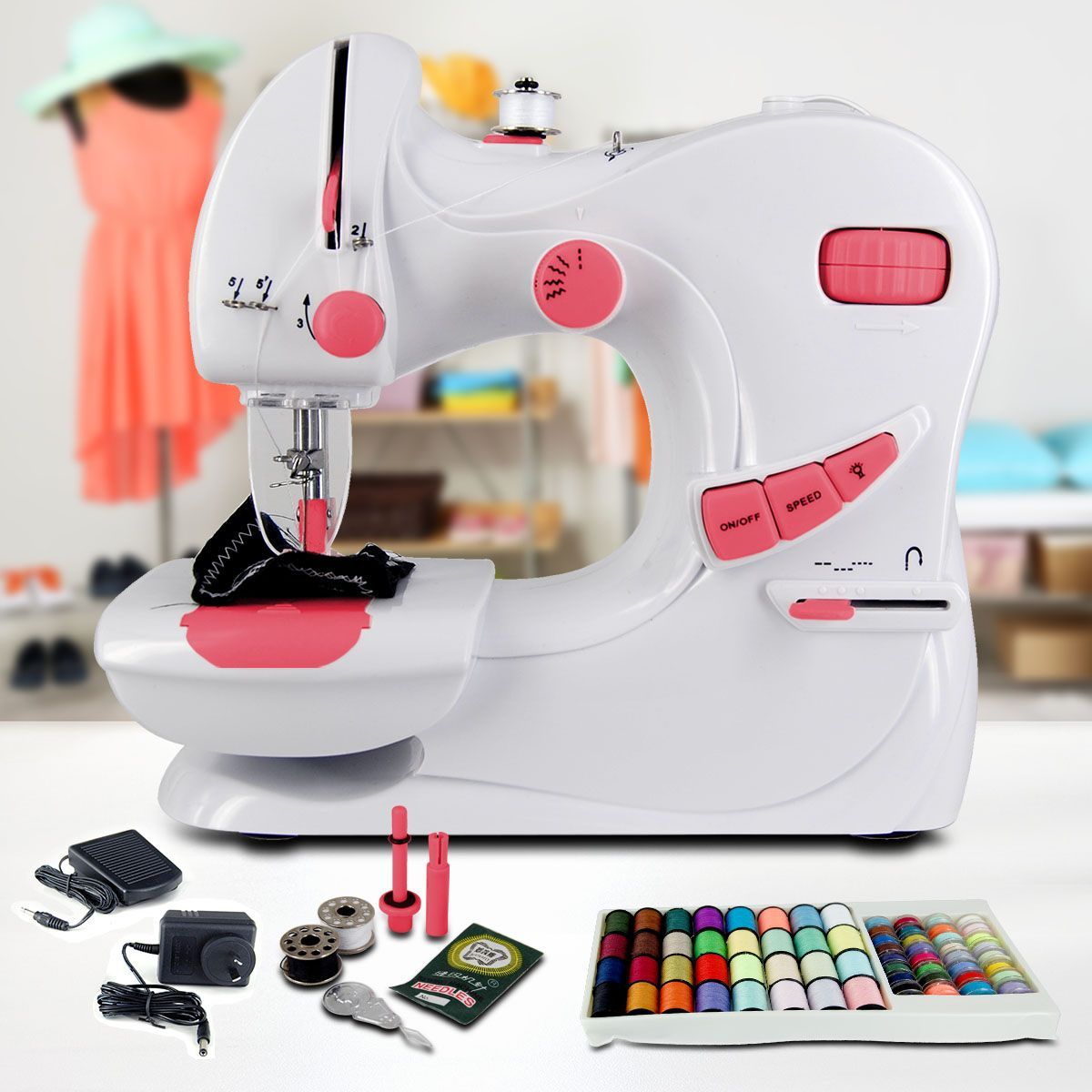 MultiFunction Portable Mini Sewing Machine with Builtin Light and 64 pc Bobbins