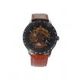 Leather Band Self-Winding Mechanical Wrist Watch Brown