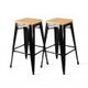 Set of 2 Replica Tolix Kitchen Bar Stool Bamboo Seat 66cm - Black
