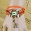 Vintage Male Female Wrist Watch Bracelet Leather Strap Knit Wrap Around Quartz With Giraffe Pendant Orange