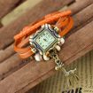 Vintage Male Female Wrist Watch Bracelet Leather Strap Knit Wrap Around Quartz With Giraffe Pendant Orange