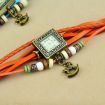 Vintage Male Female Wrist Watch Bracelet Leather Strap Knit Wrap Around Quartz With Horse Pendant Orange