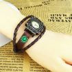 Vintage Bohemian Style Emerald Gem Carve Pattern Bracelet Leather Strap Knit Wrap Around Quartz Wrist Watch
