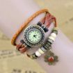 Vintage Male Female Orange Flower Pattern Bracelet Leather Strap Knit Wrap Around Quartz Wrist Watch