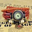 Vintage Male Female Orange Flower Pattern Bracelet Leather Strap Knit Wrap Around Quartz Wrist Watch