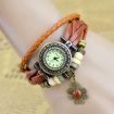 Vintage Male Female Orange Flower Pattern Bracelet Leather Strap Knit Wrap Around Quartz Wrist Watch