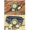 Vintage Male Female Black Flower Pattern Bracelet Leather Strap Knit Wrap Around Quartz Wrist Watch