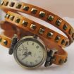 Male Female Vintage Square Rivet Decorating Quartz Wrist Watch leather Wrap Strap Bracelet Wrist Watch Orange