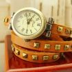 Male Female Vintage Square Rivet Decorating Quartz Wrist Watch leather Wrap Strap Bracelet Wrist Watch Orange