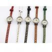 Male Female Vintage Square Rivet Decorating Quartz Wrist Watch leather Wrap Strap Bracelet Wrist Watch Orange