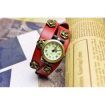 Vintage Male Female Rose Rivet Pattern Red Leather Bracelet Quartz Wrist Watch