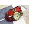 Vintage Male Female Rose Rivet Pattern Red Leather Bracelet Quartz Wrist Watch