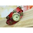 Vintage Male Female Rose Rivet Pattern Red Leather Bracelet Quartz Wrist Watch
