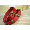 Vintage Male Female Rose Rivet Pattern Red Leather Bracelet Quartz Wrist Watch