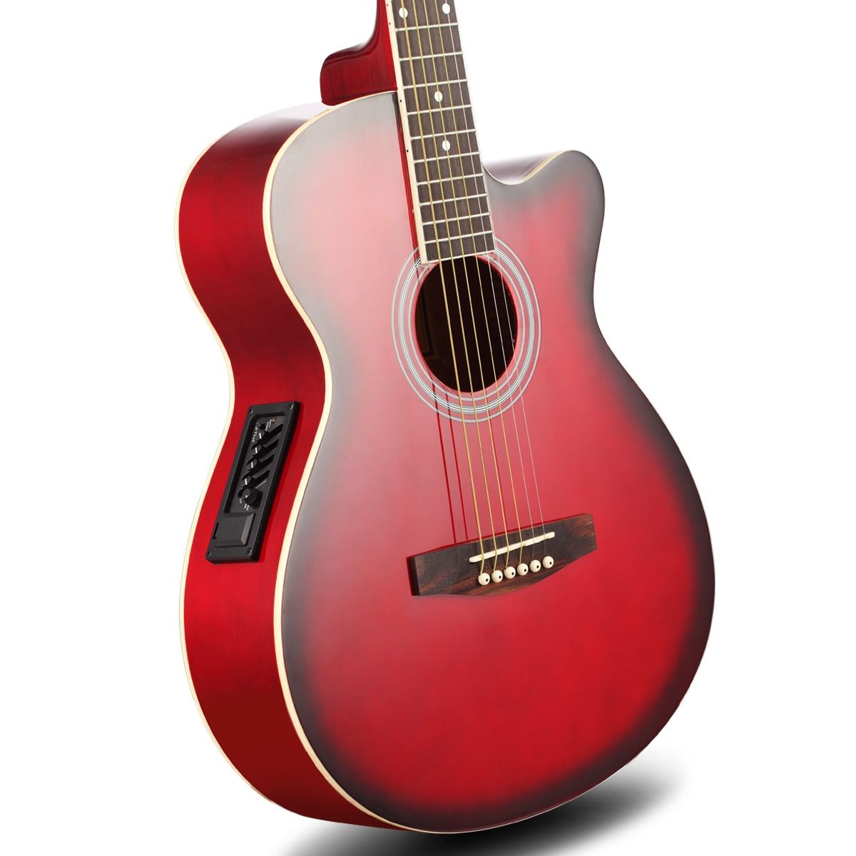 Red Colour 39" Cutaway Steel String Electric Acoustic Guitar with