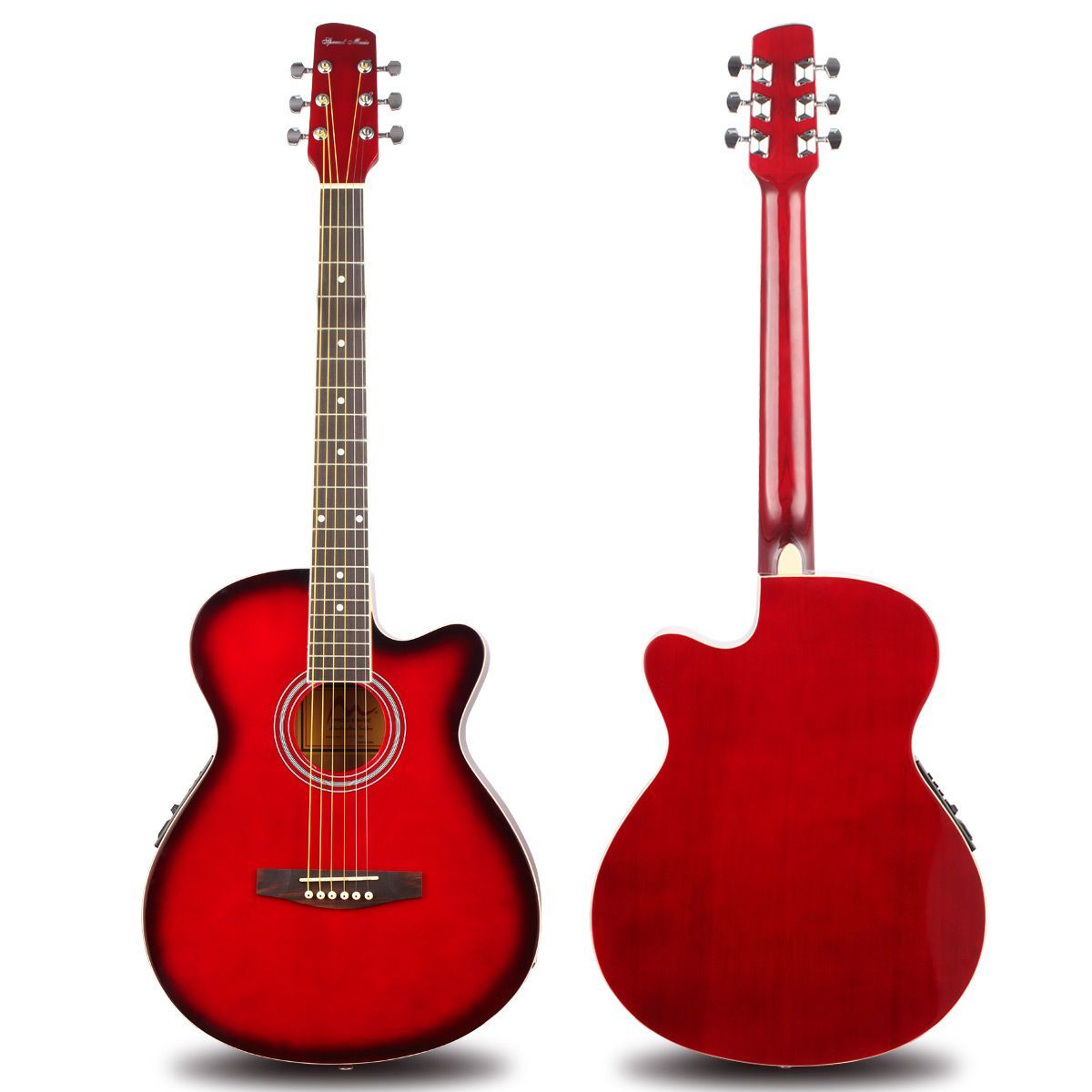 Red Colour 39" Cutaway Steel String Electric Acoustic Guitar with