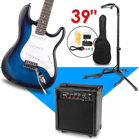 39"Electric Guitar W/Bonus Accessory Set & Stand & Amplifier Blue Colour