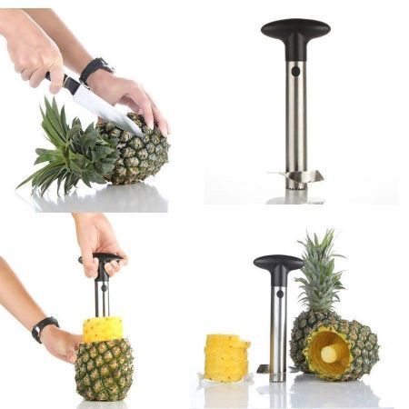 Cuisine Ninja Pineapple Corer Slicer Peeler 3-In-1 Kitchen Gadget Professional Grade Stainless Steel Blade Cores Pineapples In Minutes Creates Gorgeous Rings Recipe E-Book Included! 