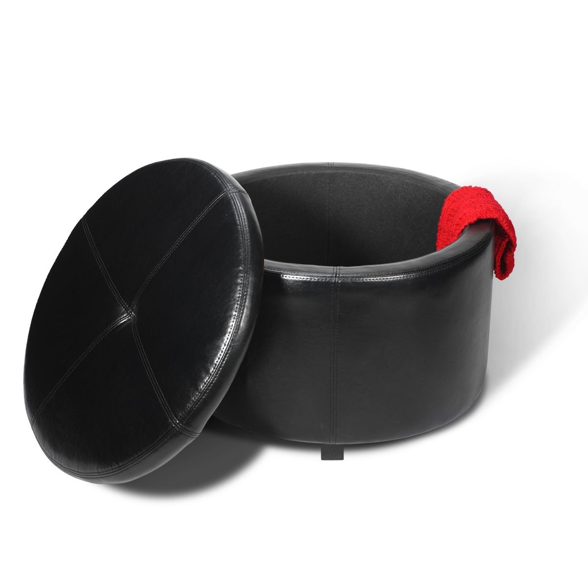 Round Faux Leather Storage Ottoman | Crazy Sales