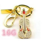 16G Shiny Crystal Diamond Guitar USB Flash Drive Gold