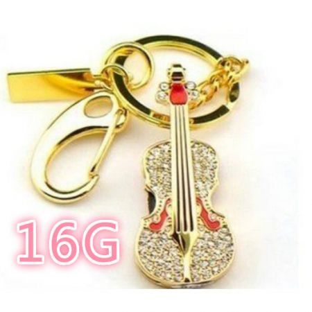 16G Shiny Crystal Diamond Guitar USB Flash Drive Gold