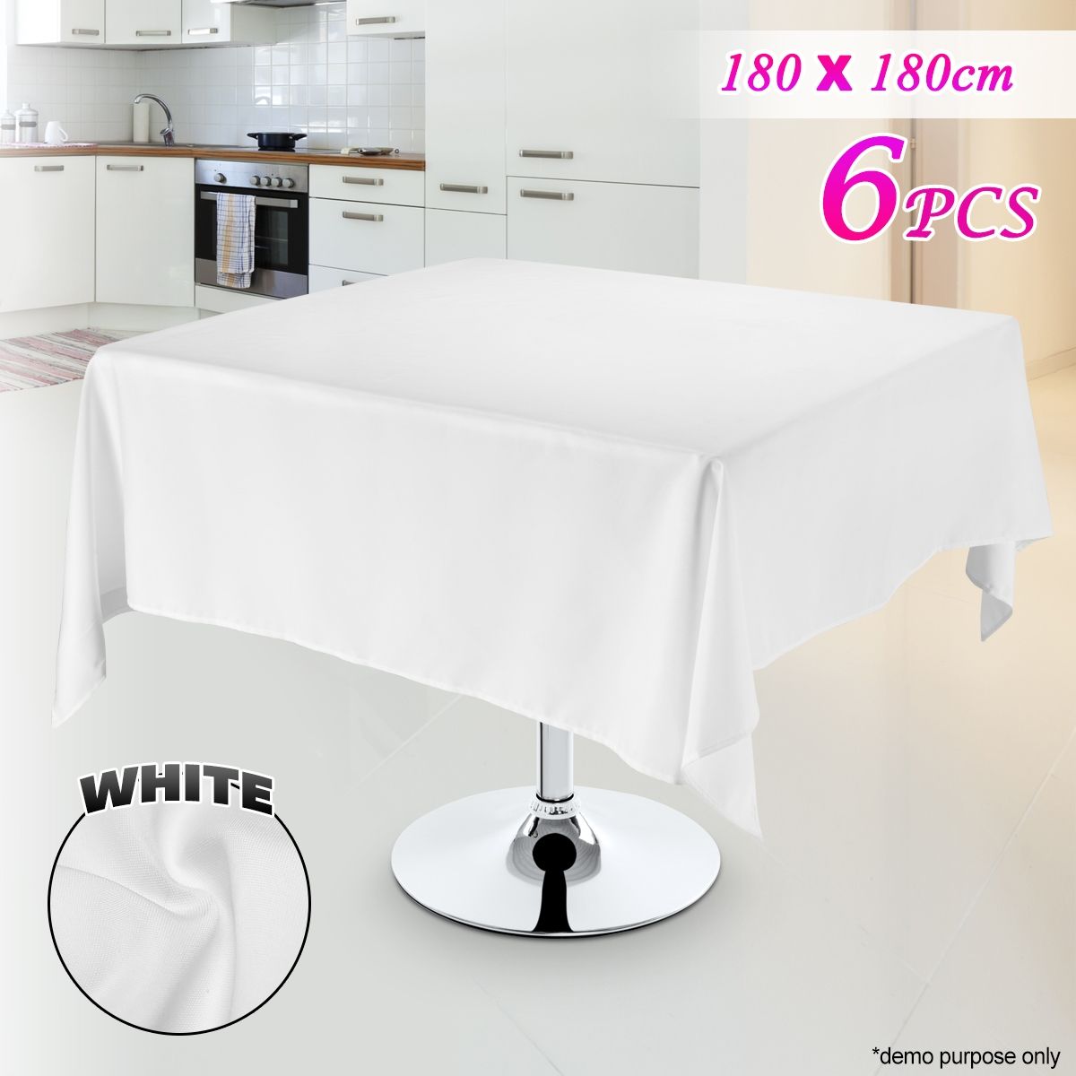 6 Piece White Square Tablecloth Set180cmx180cm