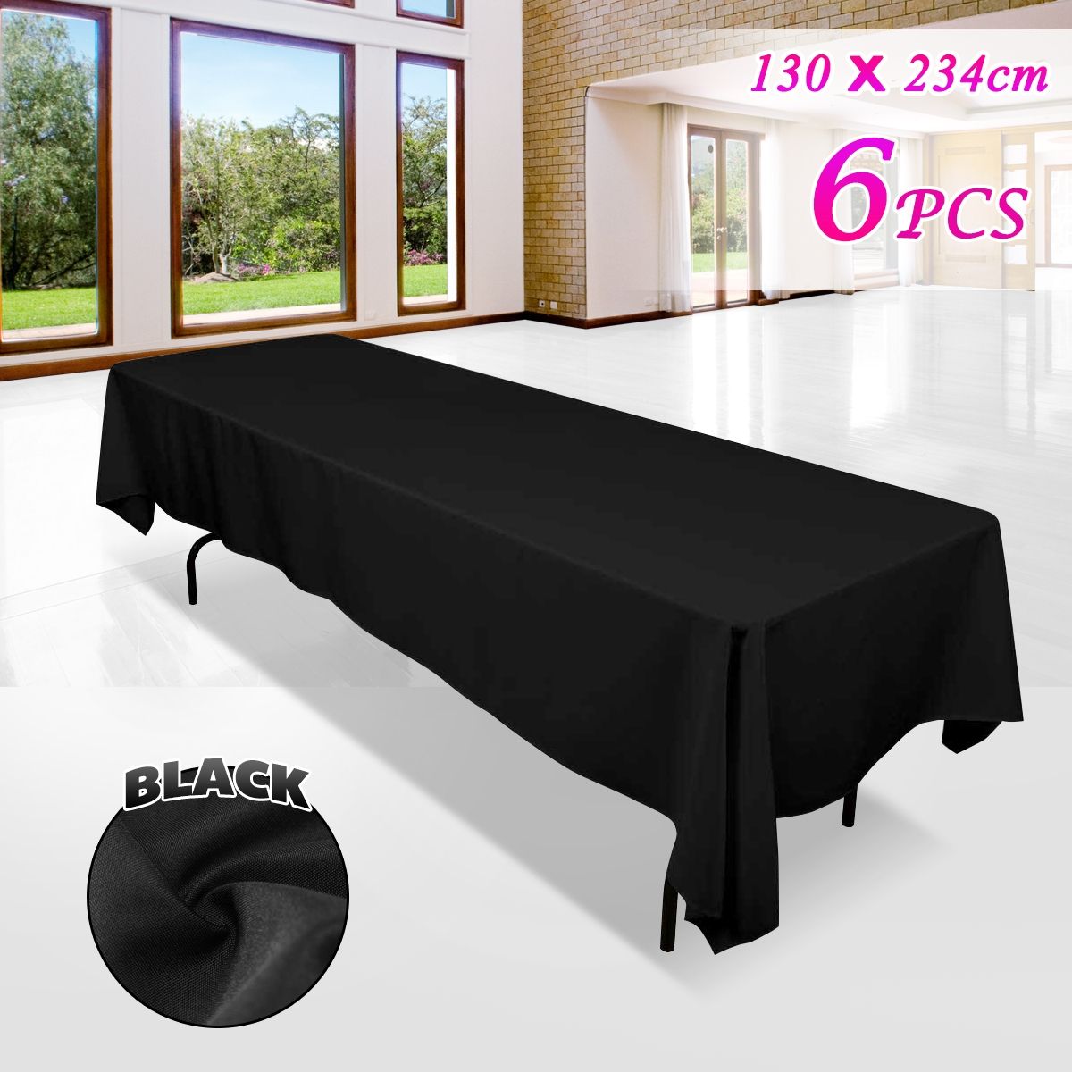 6 piece Black Rectangle Tablecloth Set130cmx234cm