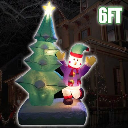 Large 6 Ft Tall Inflatable Festive Snowman with Christmas Tree Xmas ...
