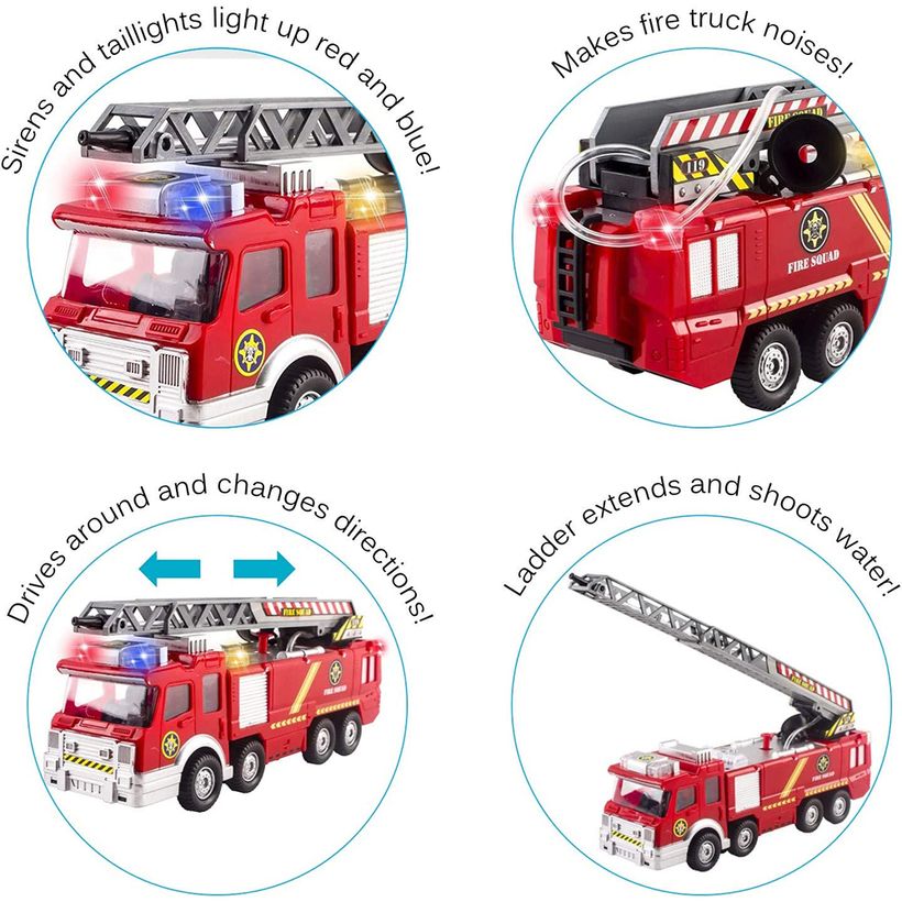 Toy Rescue Fire Truck with Shooting Water Lights and Sirens Extendable Ladder and Water Pump Hose