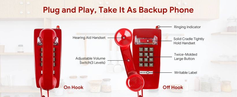 Retro Wall Phones For Landline With Mechanical Ringer Corded