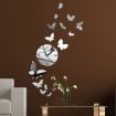 DIY Silver Mirror Clock Wall Sticker Butterfly Decal Movement Clock Decors