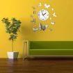 DIY Silver Mirror Clock Wall Sticker Butterfly Decal Movement Clock Decors