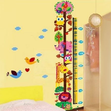 Jungle Safari Animals Height Chart Measurement Wall Stickers Kids Baby Decal DIY