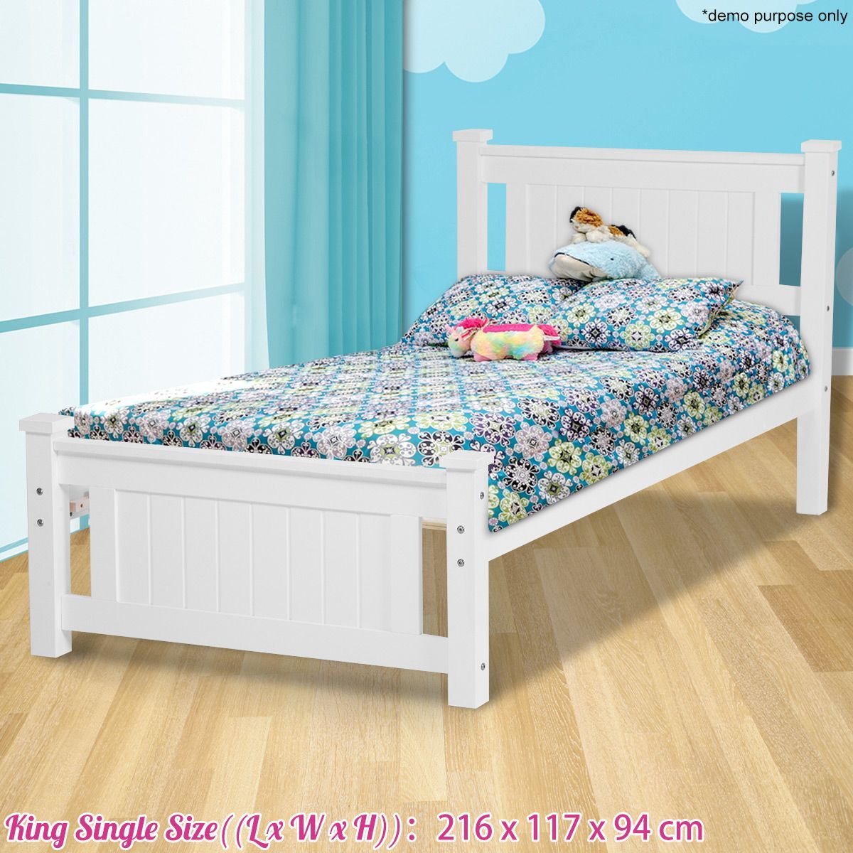 Kids White Wooden Bed FrameKing Single Crazy Sales