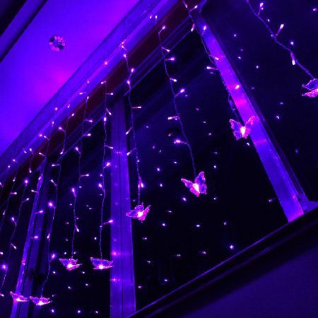 Purple 16 Butterfly 104 Led Curtain String Fairy Light 2X1M Xmas Party