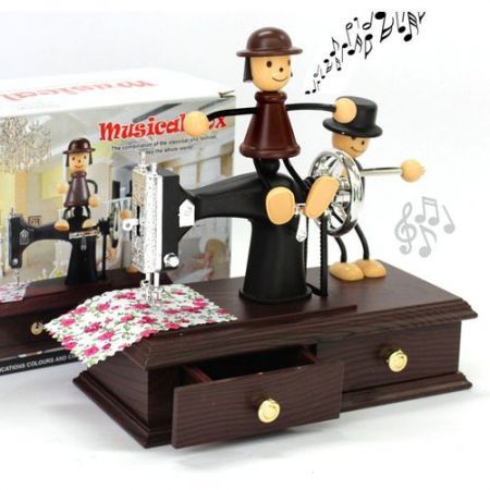 Cute Dolls Sewing Machine Style Music Box