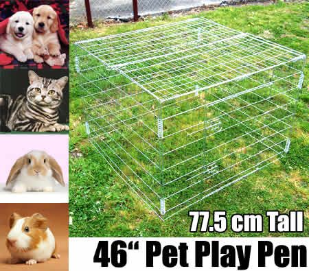 Medium 46" Foldable Galvanized Metal Pet Exercise Playpen with Gate and Lid for Dogs / Cats / Rabbits / Guinea Pigs / Ferrets