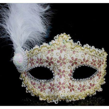 Halloween Christmas Masquerade Party Pink Flower Feather Mask