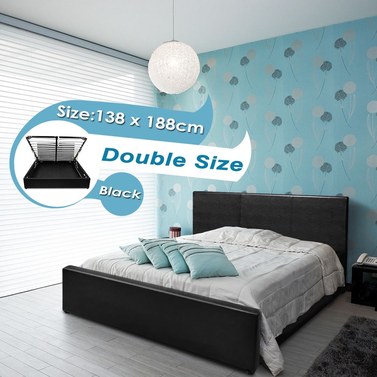 Black Gas Lift Storage Bed Double